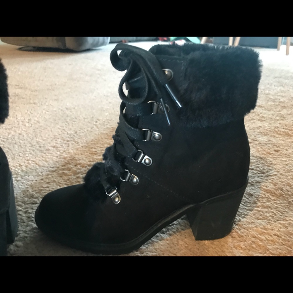 Black heel boots with fur ; target